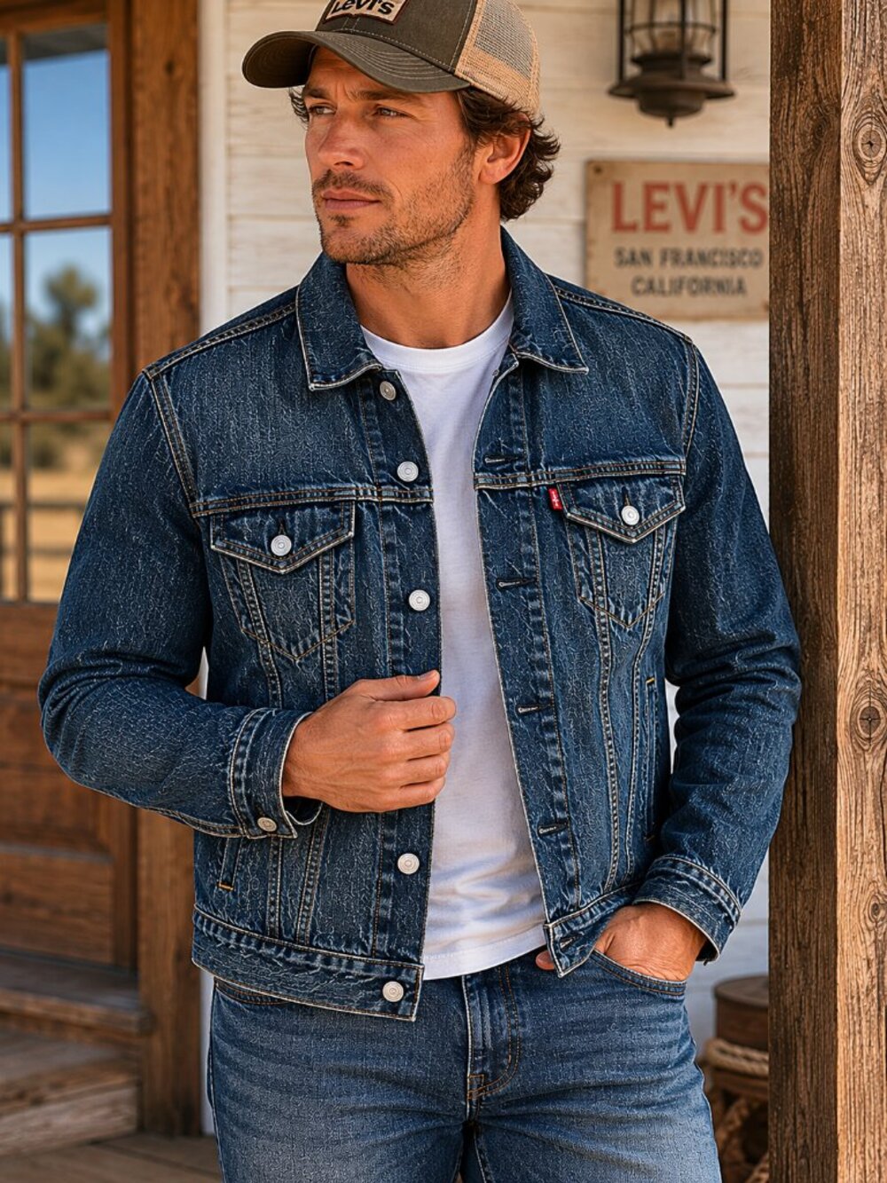 Levis Dark Wash Denim Trucker Jacket Mens Small Unisex Jean Jacket